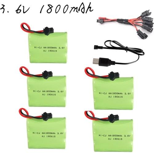 3.6V 1800mAh AA Ni-CD Battery 3.6v Battery Pack SM Plug For RC Toy Car Boat Model RC Toy Battery and Charger/5 in 1 Cable