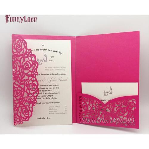 30pcs 2018 Laser Cut Lace Flower Pocket Wedding Invitations Card Personalized Custom Printable with RSVP Cards Wedding Supplies