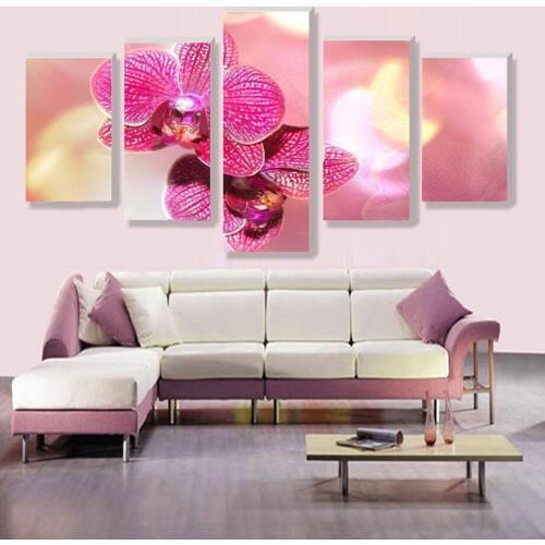 5 butterfly orchid pink home decoration canvas wall art painting landscape module picture