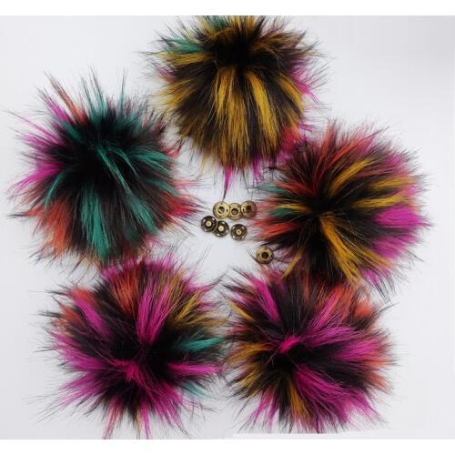 5pc/lot Wholesale 15cm Nature Fluffy Pom poms For Knitted Hats Beanies Artificial Polyester Rainbow Multi color Hairyball