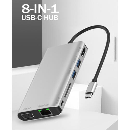 Type C Adapter for Macbook Pro Air Notebook Laptop PC To HDMI-compatible TV VGA Monitor SD Card Reader USB 3.0 HUB Rj45 Ethernet