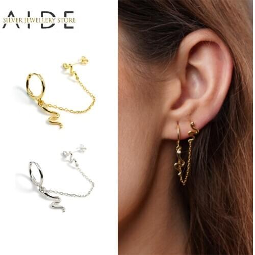 AIDE Punk Snake Chain Pendientes Stud Earrings For Women Trendy INS Glossy Ear Back Hanging Piercing Earings Silver 925 Jewelry