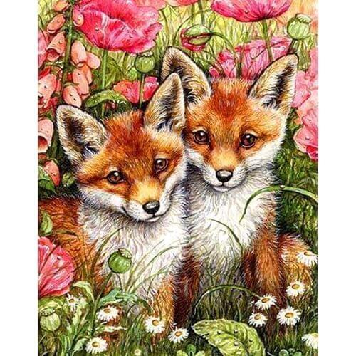 HOMFUN Full diamond Painting "Two foxes & flowers" Resin Drill Embroidery 5D Diy Diamond Painting Handmade Cross Stitch gift