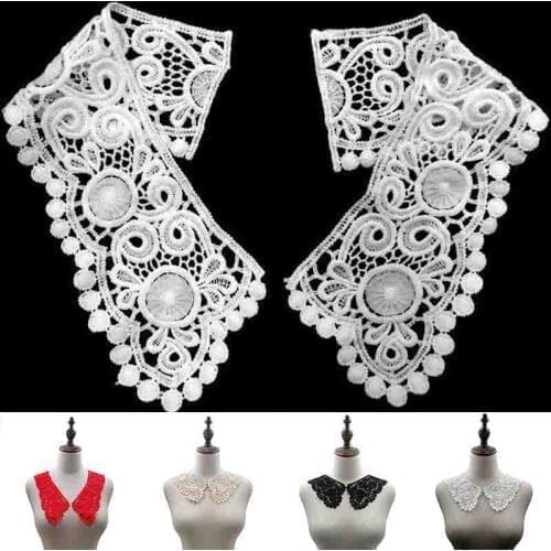 Black and Red DIY Embroidery Cotton Water Soluble Lace Collar Hollow Neckline Collar Trim Clothes Sewing Applique Accessories