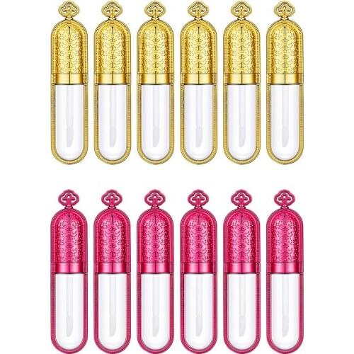Freeship 20pcs 10ml Empty Lip Gloss Tube with Gold/ Rose Red Lid Reusable Sample Bottle Refillable Lip Balm Bottle Container