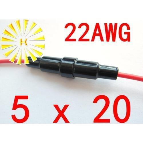 FREE SHIPPING 50PCS x #22 Wire 5*20mm Black Plastic Fuse Holder With 22AWG Red Cable