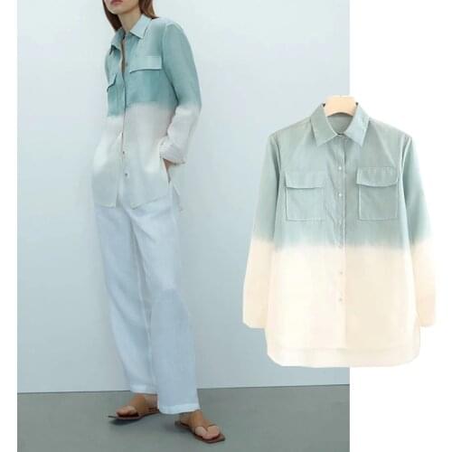 Za Blouse Women Button-Up 2021 Fashion Oversized Color Blouses Vintage Long Sleeve Spring Autumn Office Wear Female Chic Shirts