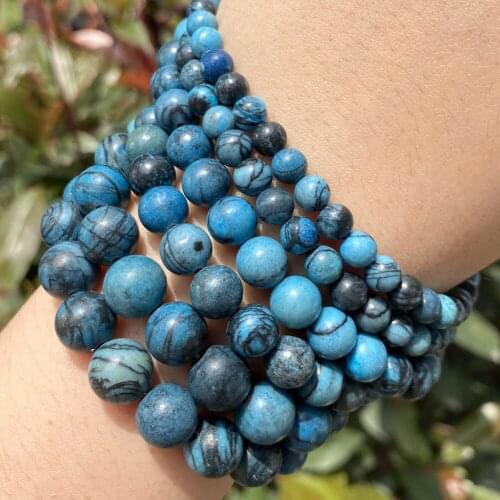 Wholesale Natural Lake blue Web Rhodonite Stone Round Beads For Jewelry Making 6/8/10mm Spacer Loose Beads Diy Bracelet Necklace