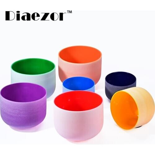 Dieazor 8 Inch CDEFGAB 432Hz Colored Frosted Chakra Crystal Singing Bowl for Sound Healing with Suede Stick and o-ring