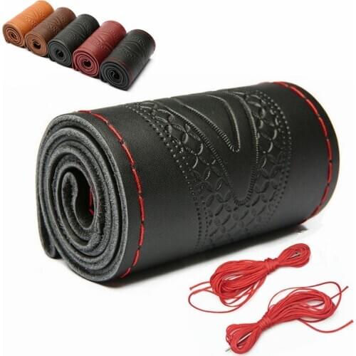 Universal Steering Wheel Cover Braid Car Assessoires Interior Car Steer Wheel Case 38CM Genuine Leather Steering Wheel Cover