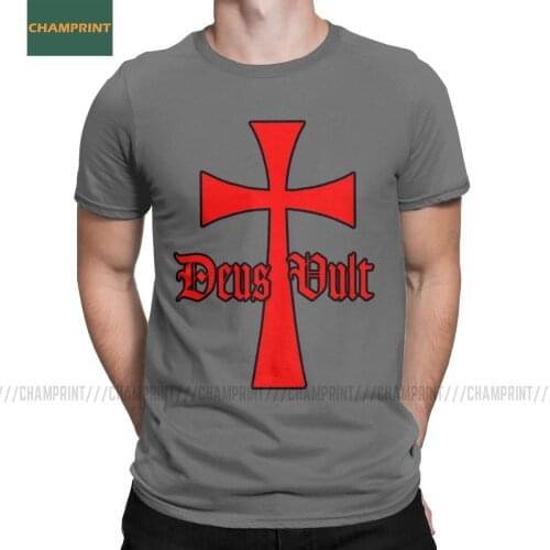 Men Deus Vult With Templar Cross Knight Templar T Shirts Christ Sword Soldiers Pure Cotton Tops Short Sleeve Tees Adult T-Shirts