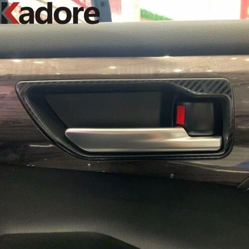 For Toyota Highlander Hybrid 2021 2022 Steel Carbon Fiber Inner Door Handle Cover Trim Stickers Interior Accessories Car Styling