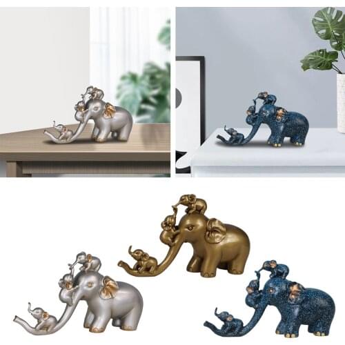 Cute Elephant Family Figurine Home Office Animal Statue Shelf Decorations