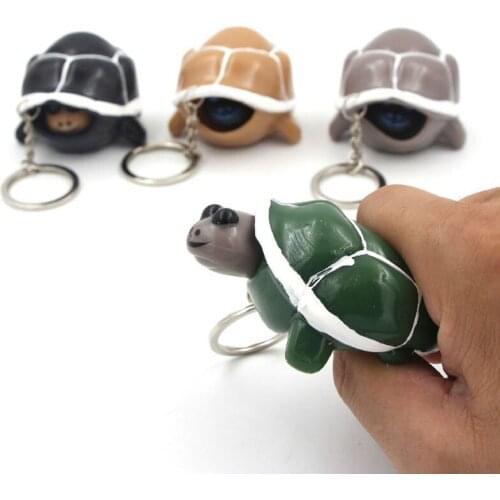 100pcs/lot Tortoise Squeeze Toy Cute Tortoise Telescopic Head Keychain Cartoon Turtle Key Chains Anti Stress Pop Fidget Toy