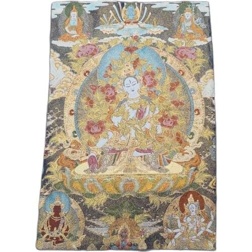 China old Tibet silk Thangka like hanging painting fengshui White Tara Buddha portrait