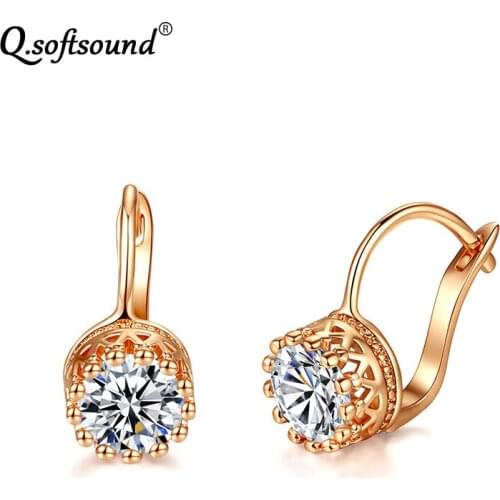 Classic Crown Shaped Hoop Earrings For Women Rose Gold/White Gold Color Clear Single Zircon Fashion Jewelry Brincos 2019 QE3102