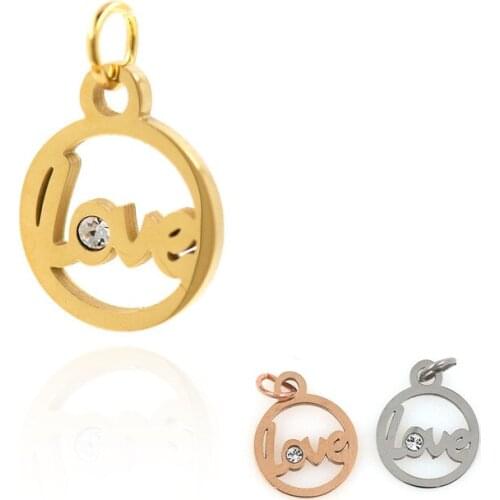 Cubic Zirconia LOVE Necklace Love Pendant Round Hollow Jewelry Pendant DIY Bracelet Charm Making Supplies 18.3x12x1.3mm