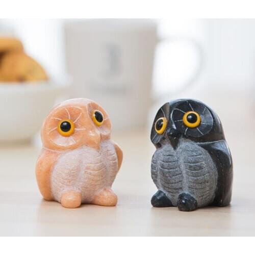 Cute Owl Mascots Ornament Animal Statue home decoration accessories stone figurines blessing gift Granite totem Lucky charm