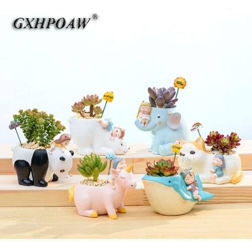 Cartoons Animal Design Succulents Resin Flower Pots Creativity Home Decoration Potted Plants Boutique Ornaments Vase Plant Pot