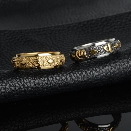 Rotatable Swastika Rings Men Spinner Stainless Steel Rings for Women Male Band Religious Buddhism Lucky Jewelry Size 7-13