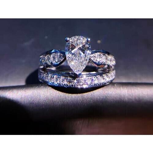 YINHED Sparkling Waterdrop Cubic Zircon Wedding Rings Set 2pcs Real 925 Sterling Silver Clear CZ Engagement Ring Jewelry ZR668