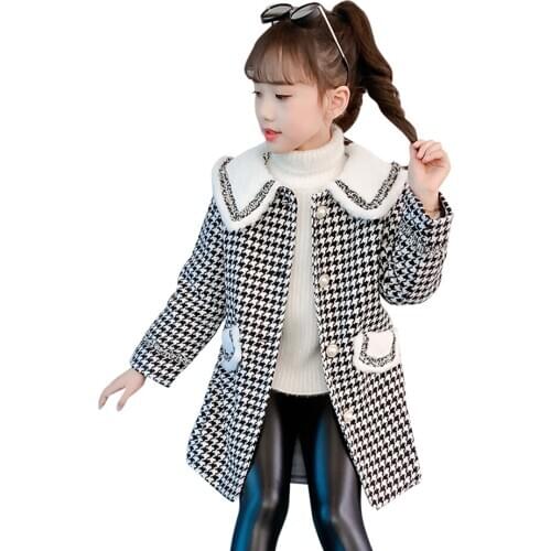 Girls Coat Plaid Pattern Coat Girl Patchwork Childrens Jackets Autumn Winter Childrens Clothes For Girls