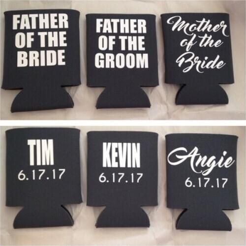 Personalize text wedding groomsmen bestman bridesmaid gold Drink Coolers proposal gifts Bachelorette Bottle Beer Can Holders