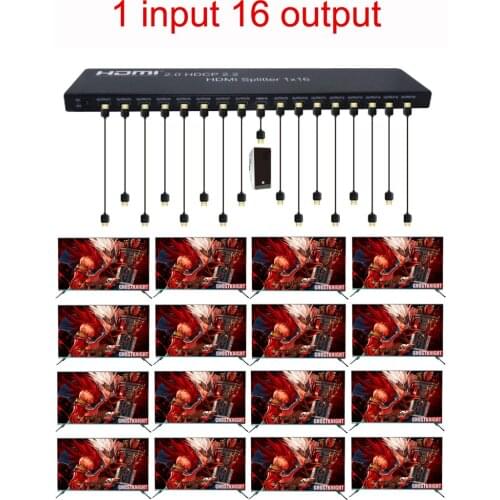 4K 60Hz HDMI 2.0 1x16 HDMI Splitter Distributor Support 1x6 1x10 1x12 1080P Video Converter 1 Device to 6 8 10 12 16 TV Monitors