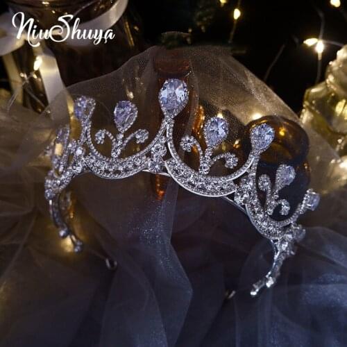 NiuShuya Luxury Cubic Zircon Crown Bridal Tiara Diadem Rhinestone Pageant Wedding Hair Accessories Bride Headpieces for Women