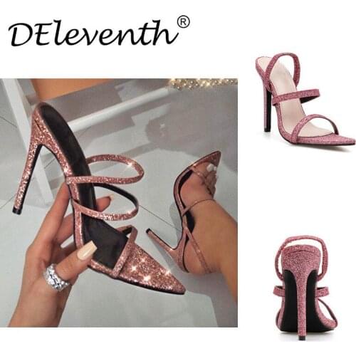 Sandalias Womens Sandals Ladies Pumps Fashion Round Toe Sequined Cloth 11.5CM Thin High heels Slip On women shoes size 35-40