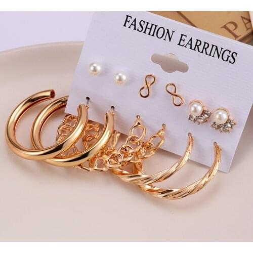 Fashion Hoop Earrings Set for Women Geometric Statement Vintage Punk Gold Metal Circle Stud Earrings Brincos Jewelry Wholesale