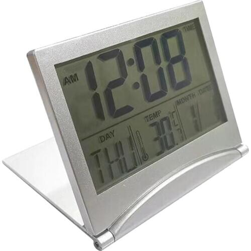 Folding LCD Digital Alarm Clock Desk Table Weather Station Desk Temperature Travel Ectronic Mini Clock FB