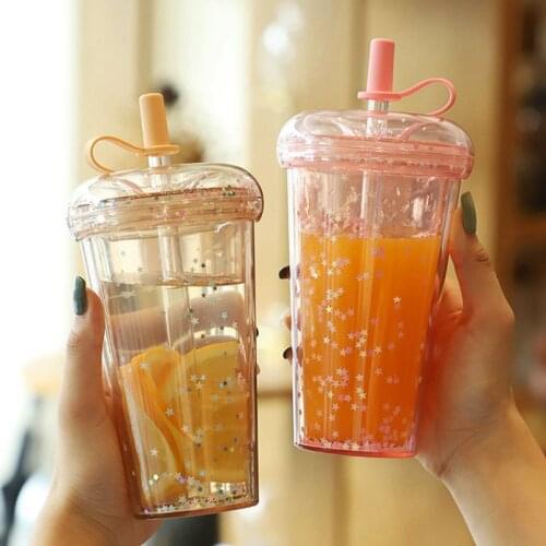 Straw Cup Sequined Glitter Cup Colorful Coffee Juice Straw Mug Simple Cute Net Red Plastic Bottom Outdoor Portable Cup