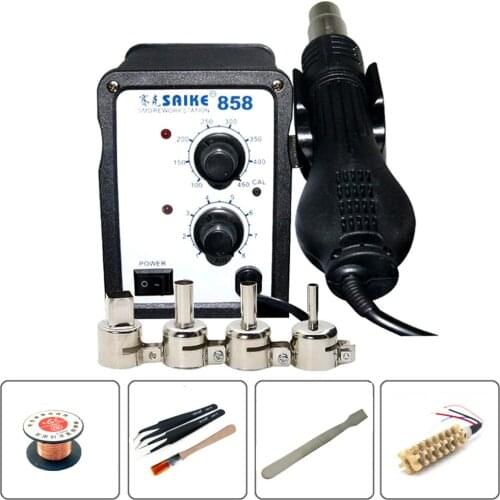 SAIKE 858 Hot Air Gun Rework Station Digital Display Adjustable Heat Gun Lead-Free Desoldering Station SMD Rework Hot Air Blower