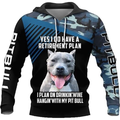 CLOOCL Pit Bull Terrier Printed Hoodies Navy Camouflage Retirement Plan Letter Hoodie Unisex Harajuku Animals Pets Pocket Hooded