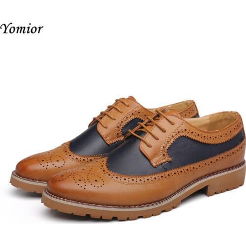 Yomior Brogue Shoes Fashion Casual England High Quality Genuine Leather Formal Dress Suit Shoes Luxury Brand Wedding Shoes
