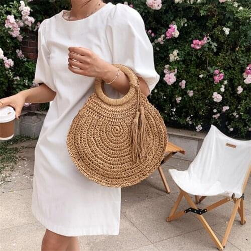 Bohemian Style Round Shape Straw Bag Summer Holiday Beach Bag Fashion Casual Womens Handbags