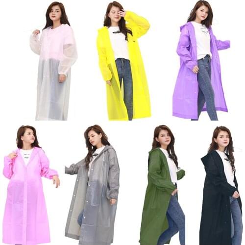 Black Fashion Adult Waterproof Long Raincoat Women Men Rain Coat Hooded For Outdoor Hiking Travel Fishing Climbing Thickened