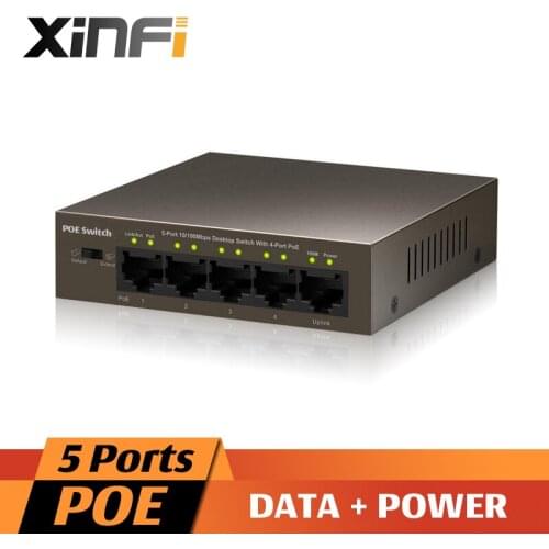 XinFi 5 Ports PoE switch IEEE802.3af / IEEE802.3at 4 PoE Switch Power Over Ethernet Endspan for IP Cameras AP IP Phone 63W