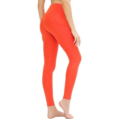 Womens Orange High Waisted Double Pockets Leggings Flexible İnceltici Rallying Casual Sportsman
