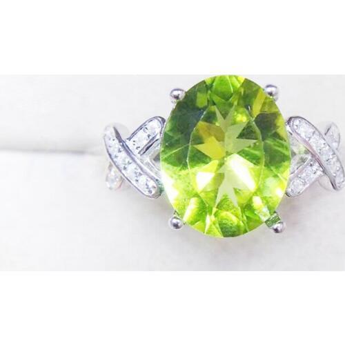 Per jewelry Natural real peridot ring Free shipping 925 sterling silver 7*9mm 2ct gemstone Fine jewelry Q911133