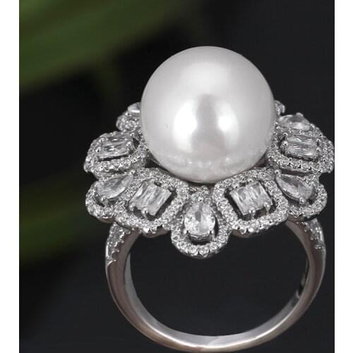 Bride Talk 2021 Luxury Geometric Pearl Rings With Cubic Zirconia Stones For Women Engagement Wedding Party High Quality Jewelry