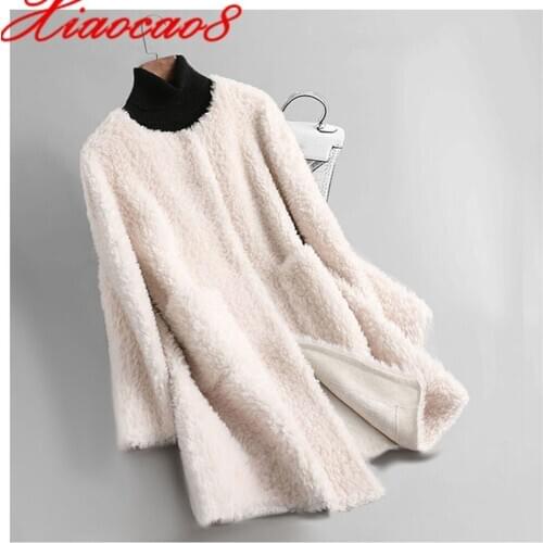 Oversize Lambswool Faux Fur Long Coat Woman O Neck Solid Outerwear Clothes 2021 Autumn Winter Jacket Overcoat Plus Size Parka