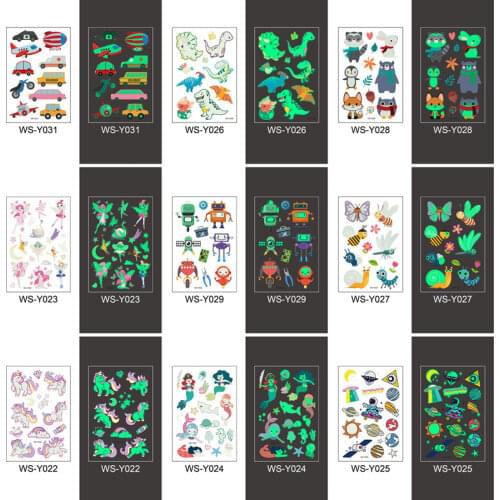 Animal Tattoo Stickers for Children Glowing Dark Taty Luminous Dinosaur Mermaid Waterproof Fake Tattoo Body Art for Night Party