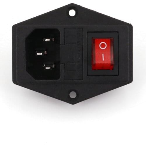 10Pcs Black 250V 10A IEC320 C14 Power Socket With 3P Red Light Switch Sercw Type