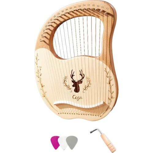19-String Wooden Lyre Harp Resonance Box String Instrument with Tuning Wrench 3pcs Picks