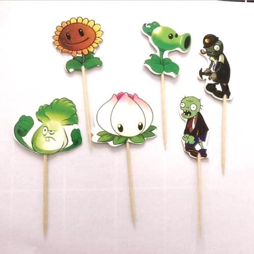 24pcs/lot Botany Theme Cake Picks Decoration Cupcake Toppers Baby Shower Supplies Happy Birthday Party Boys Kids Favors