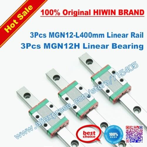 3 Sets 400mm Linear Bearing MR12 MGN12 HIWIN # DIY Kossel Reprap Printer Accessories