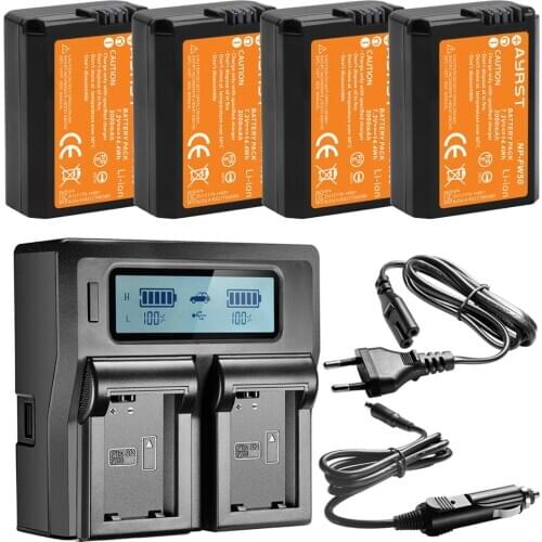 4Pcs 2000mAh NP-FW50 NPFW50 Battery + fast Dual Charger for Sony Alpha a6500 a6300 a7 a7R a7R II a7II NEX-3 NEX-3N NEX-5 NEX-7