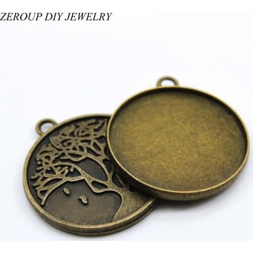 5pcs/lot 30mm Necklace Pendant Setting Antique Bronze Silver Color Glass Cabochon Blank Base Supplies for Jewelry Finding T1000